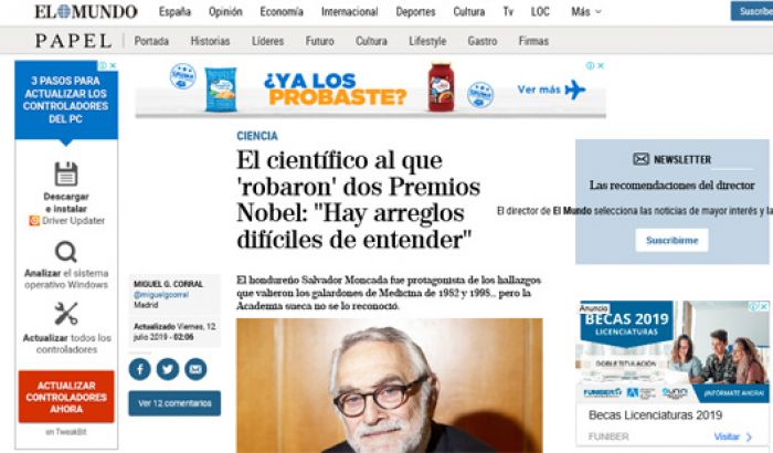 Salvador Moncada, el hondureño al que “robaron” el Nobel, dice El Mundo