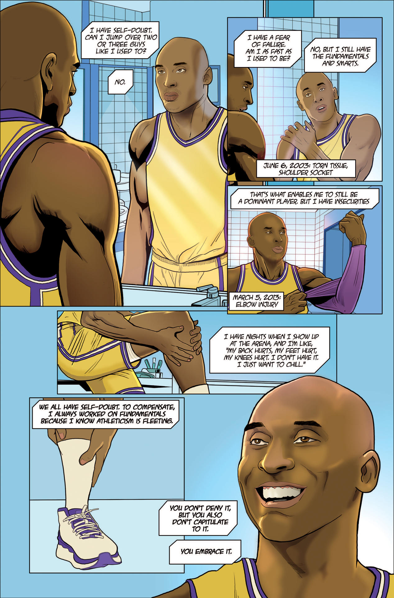 Imagen cedida por TidalWave Productions donde se muestra una página interior del cómic dedicado a la estrella de baloncesto Kobe Bryant para la serie 'Tribute', que estará disponible a partir del miércoles 28 de agosto de 2024 en varias plataformas en formato digital e impreso. EFE/TidalWave Productions /SOLO USO EDITORIAL /NO VENTAS /SOLO DISPONIBLE PARA ILUSTRAR LA NOTICIA QUE ACOMPAÑA /CRÉDITO OBLIGATORIO
