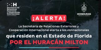 Cancillería alerta a hondureños en Florida ante llegada del huracán Milton