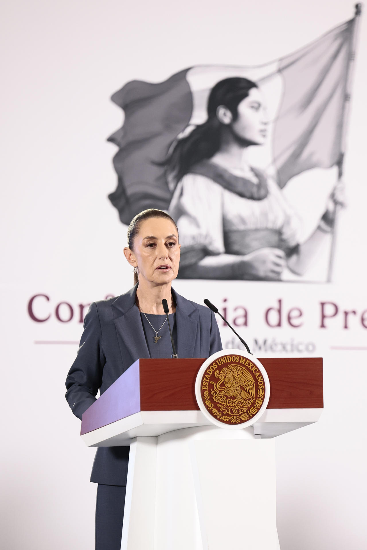 La presidenta de México, Claudia Sheinbaum, participa durante su conferencia de prensa matutina este martes en Palacio Nacional en la Ciudad de México (México). EFE/José Méndez
